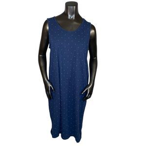 Basic Editions Knee Length Shift Dress Womens Size Large Navy Polka Dot Pattern